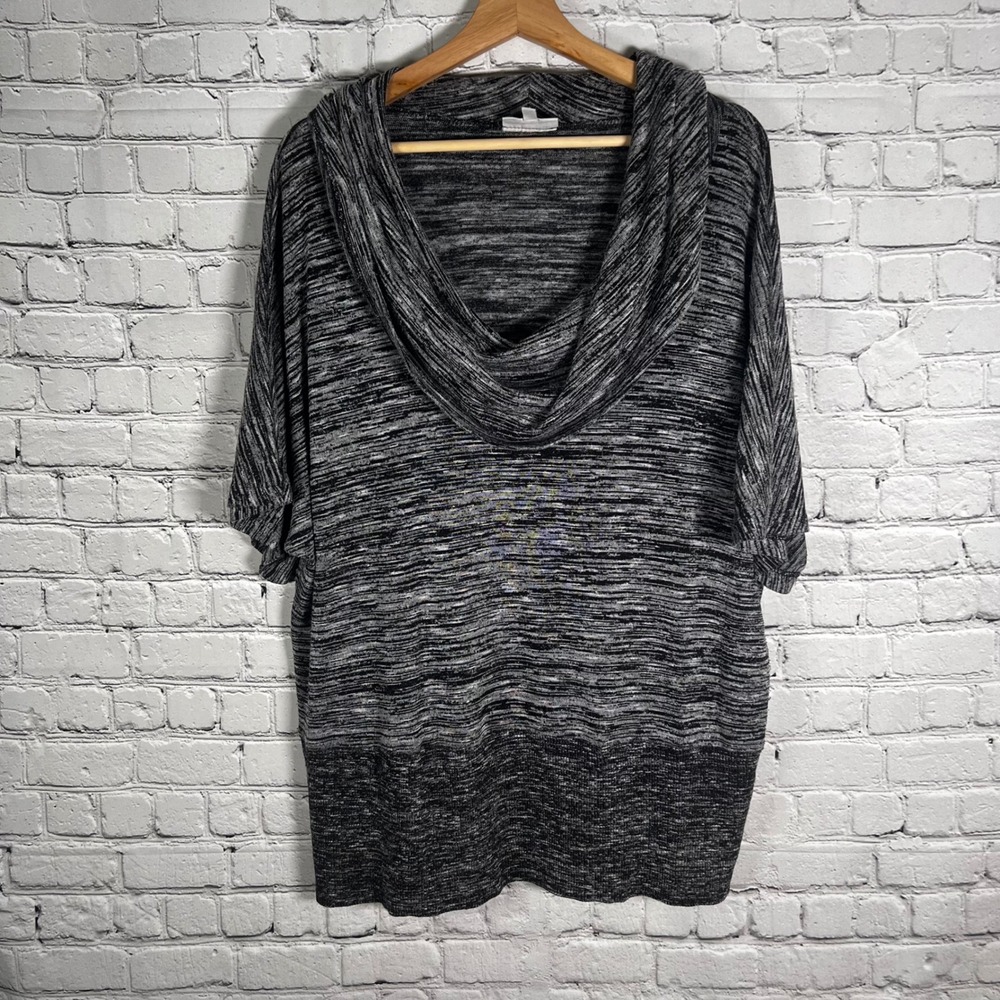 Fashion Bug Women's 2X Space Dye Cowl Neck Dolman Short Sleeve Sweater Black